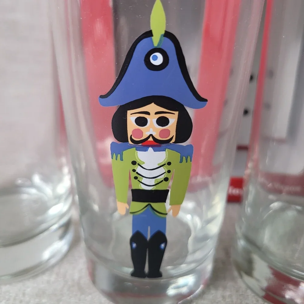 Crate & Barrel Nutcracker Tumblers 12 oz Set of 8 Holiday Christmas Glassware